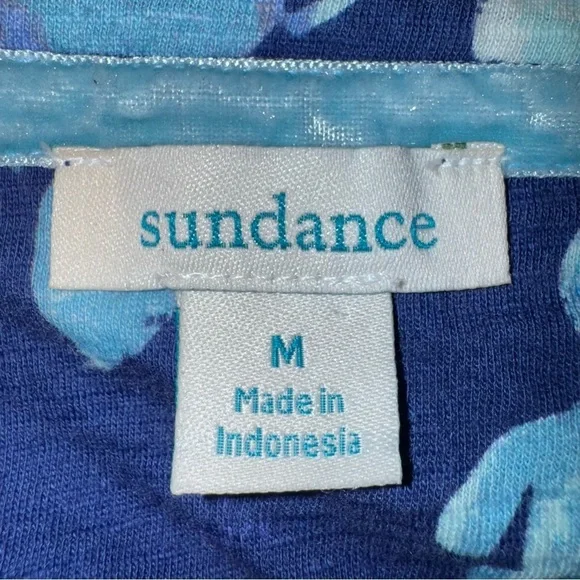 SUNDANCE Rosey Delights Henley Metallic Buttons Floral Top Blue Size Medium - Picture 13 of 14